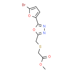ChemSpider 2D Image | Methyl ({[5-(5-bromo-2-furyl)-1,3,4-oxadiazol-2-yl]methyl}sulfanyl)acetate | C10H9BrN2O4S