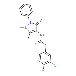 ChemSpider 2D Image | 2-(3,4-Dichlorophenyl)-N-(1,5-dimethyl-3-oxo-2-phenyl-2,3-dihydro-1H-pyrazol-4-yl)acetamide | C19H17Cl2N3O2
