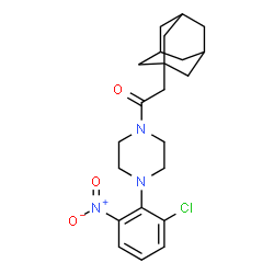 ChemSpider 2D Image | 2-(Adamantan-1-yl)-1-[4-(2-chloro-6-nitrophenyl)-1-piperazinyl]ethanone | C22H28ClN3O3
