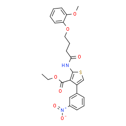 ChemSpider 2D Image | Ethyl 2-{[4-(2-methoxyphenoxy)butanoyl]amino}-4-(3-nitrophenyl)-3-thiophenecarboxylate | C24H24N2O7S