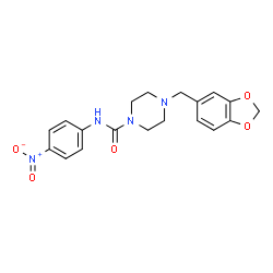 ChemSpider 2D Image | 4-(1,3-Benzodioxol-5-ylmethyl)-N-(4-nitrophenyl)-1-piperazinecarboxamide | C19H20N4O5