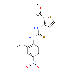 ChemSpider 2D Image | Methyl 3-{[(2-methoxy-4-nitrophenyl)carbamothioyl]amino}-2-thiophenecarboxylate | C14H13N3O5S2