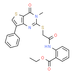 ChemSpider 2D Image | Ethyl 2-({[(3-methyl-4-oxo-7-phenyl-3,4-dihydrothieno[3,2-d]pyrimidin-2-yl)sulfanyl]acetyl}amino)benzoate | C24H21N3O4S2