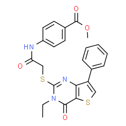 ChemSpider 2D Image | Methyl 4-({[(3-ethyl-4-oxo-7-phenyl-3,4-dihydrothieno[3,2-d]pyrimidin-2-yl)sulfanyl]acetyl}amino)benzoate | C24H21N3O4S2