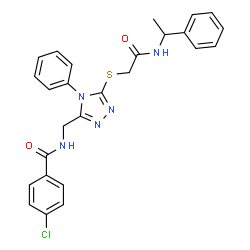ChemSpider 2D Image | 4-Chloro-N-{[5-({2-oxo-2-[(1-phenylethyl)amino]ethyl}sulfanyl)-4-phenyl-4H-1,2,4-triazol-3-yl]methyl}benzamide | C26H24ClN5O2S