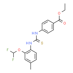 ChemSpider 2D Image | Ethyl 4-({[2-(difluoromethoxy)-4-methylphenyl]carbamothioyl}amino)benzoate | C18H18F2N2O3S