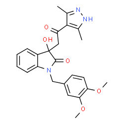 ChemSpider 2D Image | 1-(3,4-Dimethoxybenzyl)-3-[2-(3,5-dimethyl-1H-pyrazol-4-yl)-2-oxoethyl]-3-hydroxy-1,3-dihydro-2H-indol-2-one | C24H25N3O5