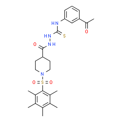 ChemSpider 2D Image | N-(3-Acetylphenyl)-2-({1-[(pentamethylphenyl)sulfonyl]-4-piperidinyl}carbonyl)hydrazinecarbothioamide | C26H34N4O4S2