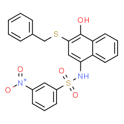 ChemSpider 2D Image | N-[3-(Benzylsulfanyl)-4-hydroxy-1-naphthyl]-3-nitrobenzenesulfonamide | C23H18N2O5S2