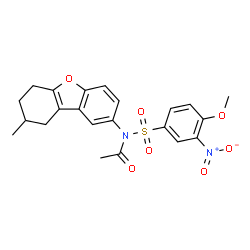 ChemSpider 2D Image | N-[(4-Methoxy-3-nitrophenyl)sulfonyl]-N-(8-methyl-6,7,8,9-tetrahydrodibenzo[b,d]furan-2-yl)acetamide | C22H22N2O7S