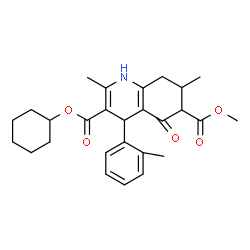 ChemSpider 2D Image | 3-Cyclohexyl 6-methyl 2,7-dimethyl-4-(2-methylphenyl)-5-oxo-1,4,5,6,7,8-hexahydro-3,6-quinolinedicarboxylate | C27H33NO5