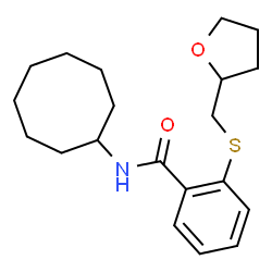 ChemSpider 2D Image | N-Cyclooctyl-2-[(tetrahydro-2-furanylmethyl)sulfanyl]benzamide | C20H29NO2S