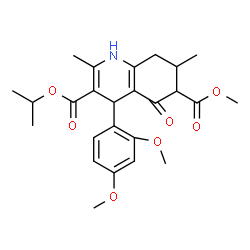 ChemSpider 2D Image | 3-Isopropyl 6-methyl 4-(2,4-dimethoxyphenyl)-2,7-dimethyl-5-oxo-1,4,5,6,7,8-hexahydro-3,6-quinolinedicarboxylate | C25H31NO7