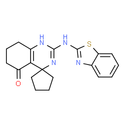 ChemSpider 2D Image | 2-(1,3-benzothiazol-2-ylamino)-5-spiro[1,6,7,8-tetrahydroquinazoline-4,1'-cyclopentane]one | C19H20N4OS