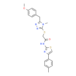 ChemSpider 2D Image | 2-{[5-(4-Methoxybenzyl)-4-methyl-4H-1,2,4-triazol-3-yl]sulfanyl}-N-[4-(4-methylphenyl)-1,3-thiazol-2-yl]acetamide | C23H23N5O2S2