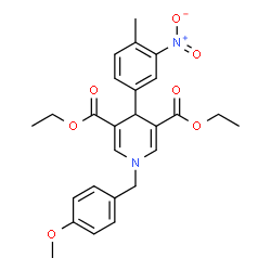 ChemSpider 2D Image | Diethyl 1-(4-methoxybenzyl)-4-(4-methyl-3-nitrophenyl)-1,4-dihydro-3,5-pyridinedicarboxylate | C26H28N2O7