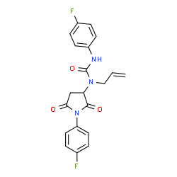 ChemSpider 2D Image | 1-Allyl-3-(4-fluorophenyl)-1-[1-(4-fluorophenyl)-2,5-dioxo-3-pyrrolidinyl]urea | C20H17F2N3O3