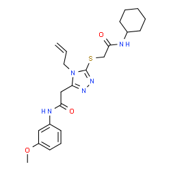ChemSpider 2D Image | 2-(4-Allyl-5-{[2-(cyclohexylamino)-2-oxoethyl]sulfanyl}-4H-1,2,4-triazol-3-yl)-N-(3-methoxyphenyl)acetamide | C22H29N5O3S