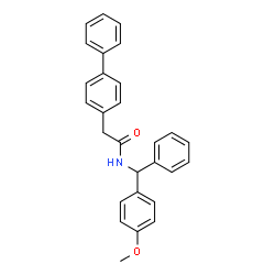 ChemSpider 2D Image | 2-(4-Biphenylyl)-N-[(4-methoxyphenyl)(phenyl)methyl]acetamide | C28H25NO2