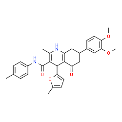 ChemSpider 2D Image | 7-(3,4-Dimethoxyphenyl)-2-methyl-4-(5-methyl-2-furyl)-N-(4-methylphenyl)-5-oxo-1,4,5,6,7,8-hexahydro-3-quinolinecarboxamide | C31H32N2O5