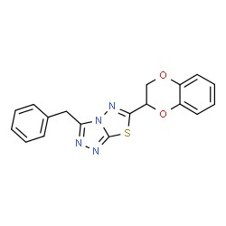 ChemSpider 2D Image | 3-Benzyl-6-(2,3-dihydro-1,4-benzodioxin-2-yl)[1,2,4]triazolo[3,4-b][1,3,4]thiadiazole | C18H14N4O2S