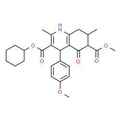 ChemSpider 2D Image | 3-Cyclohexyl 6-methyl 4-(4-methoxyphenyl)-2,7-dimethyl-5-oxo-1,4,5,6,7,8-hexahydro-3,6-quinolinedicarboxylate | C27H33NO6