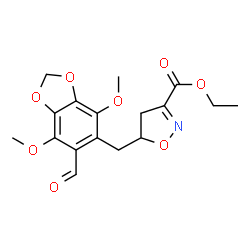 ChemSpider 2D Image | Ethyl 5-[(6-formyl-4,7-dimethoxy-1,3-benzodioxol-5-yl)methyl]-4,5-dihydro-1,2-oxazole-3-carboxylate | C17H19NO8