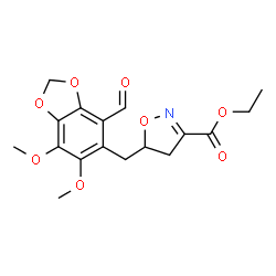 ChemSpider 2D Image | Ethyl 5-[(4-formyl-6,7-dimethoxy-1,3-benzodioxol-5-yl)methyl]-4,5-dihydro-1,2-oxazole-3-carboxylate | C17H19NO8