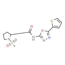 ChemSpider 2D Image | 1-(Methylsulfonyl)-N-[5-(2-thienyl)-1,3,4-oxadiazol-2-yl]prolinamide | C12H14N4O4S2