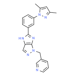 ChemSpider 2D Image | 5-[3-(3,5-Dimethyl-1H-pyrazol-1-yl)phenyl]-1-(3-pyridinylmethyl)-1,4-dihydroimidazo[4,5-c]pyrazole | C21H19N7