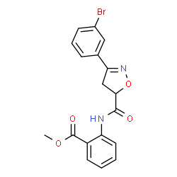 ChemSpider 2D Image | Methyl 2-({[3-(3-bromophenyl)-4,5-dihydro-1,2-oxazol-5-yl]carbonyl}amino)benzoate | C18H15BrN2O4