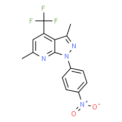ChemSpider 2D Image | 3,6-Dimethyl-1-(4-nitrophenyl)-4-(trifluoromethyl)-1H-pyrazolo[3,4-b]pyridine | C15H11F3N4O2