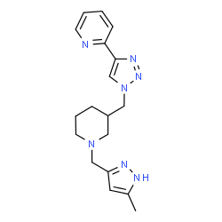 ChemSpider 2D Image | 2-[1-({1-[(5-Methyl-1H-pyrazol-3-yl)methyl]-3-piperidinyl}methyl)-1H-1,2,3-triazol-4-yl]pyridine | C18H23N7