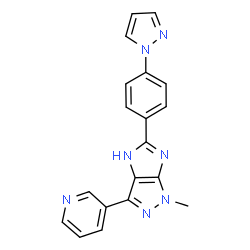 ChemSpider 2D Image | 1-Methyl-5-[4-(1H-pyrazol-1-yl)phenyl]-3-(3-pyridinyl)-1,4-dihydroimidazo[4,5-c]pyrazole | C19H15N7