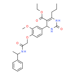 ChemSpider 2D Image | Ethyl 4-(3-methoxy-4-{2-oxo-2-[(1-phenylethyl)amino]ethoxy}phenyl)-2-oxo-6-propyl-1,2,3,4-tetrahydro-5-pyrimidinecarboxylate | C27H33N3O6