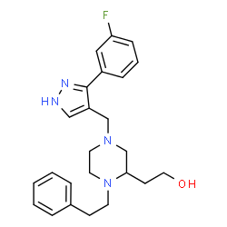 ChemSpider 2D Image | 2-[4-{[3-(3-Fluorophenyl)-1H-pyrazol-4-yl]methyl}-1-(2-phenylethyl)-2-piperazinyl]ethanol | C24H29FN4O