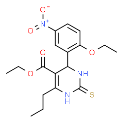 ChemSpider 2D Image | Ethyl 4-(2-ethoxy-5-nitrophenyl)-1,2,3,4-tetrahydro-6-propyl-2-thioxo-5-pyrimidinecarboxylate | C18H23N3O5S