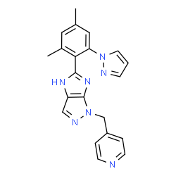 ChemSpider 2D Image | 5-[2,4-Dimethyl-6-(1H-pyrazol-1-yl)phenyl]-1-(4-pyridinylmethyl)-1,4-dihydroimidazo[4,5-c]pyrazole | C21H19N7