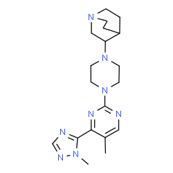ChemSpider 2D Image | 3-{4-[5-Methyl-4-(1-methyl-1H-1,2,4-triazol-5-yl)-2-pyrimidinyl]-1-piperazinyl}quinuclidine | C19H28N8