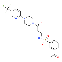ChemSpider 2D Image | 3-Acetyl-N-(3-oxo-3-{4-[5-(trifluoromethyl)-2-pyridinyl]-1-piperazinyl}propyl)benzenesulfonamide | C21H23F3N4O4S