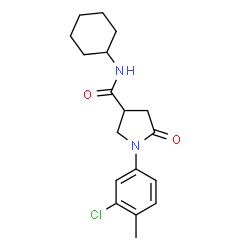 ChemSpider 2D Image | 1-(3-Chloro-4-methylphenyl)-N-cyclohexyl-5-oxo-3-pyrrolidinecarboxamide | C18H23ClN2O2