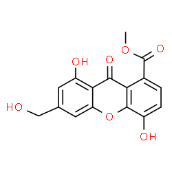 ChemSpider 2D Image | Methyl 4,8-dihydroxy-6-(hydroxymethyl)-9-oxo-9H-xanthene-1-carboxylate | C16H12O7