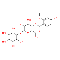 ChemSpider 2D Image | 2,3,4,5,6-Pentahydroxycyclohexyl 4-O-(4-hydroxy-2-methoxy-6-methylbenzoyl)hexopyranoside | C21H30O14