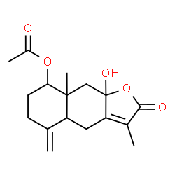 ChemSpider 2D Image | 9a-Hydroxy-3,8a-dimethyl-5-methylene-2-oxo-2,4,4a,5,6,7,8,8a,9,9a-decahydronaphtho[2,3-b]furan-8-yl acetate | C17H22O5