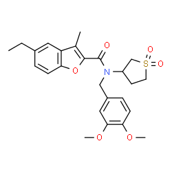 ChemSpider 2D Image | N-(3,4-Dimethoxybenzyl)-N-(1,1-dioxidotetrahydro-3-thiophenyl)-5-ethyl-3-methyl-1-benzofuran-2-carboxamide | C25H29NO6S