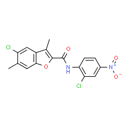 ChemSpider 2D Image | 5-Chloro-N-(2-chloro-4-nitrophenyl)-3,6-dimethyl-1-benzofuran-2-carboxamide | C17H12Cl2N2O4