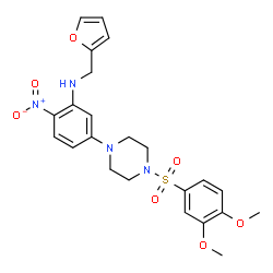 ChemSpider 2D Image | 5-{4-[(3,4-Dimethoxyphenyl)sulfonyl]-1-piperazinyl}-N-(2-furylmethyl)-2-nitroaniline | C23H26N4O7S