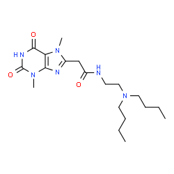 ChemSpider 2D Image | N-[2-(Dibutylamino)ethyl]-2-(3,7-dimethyl-2,6-dioxo-2,3,6,7-tetrahydro-1H-purin-8-yl)acetamide | C19H32N6O3