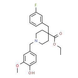 ChemSpider 2D Image | Ethyl 4-(3-fluorobenzyl)-1-(4-hydroxy-3-methoxybenzyl)-4-piperidinecarboxylate | C23H28FNO4
