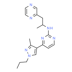 ChemSpider 2D Image | 4-(3-Methyl-1-propyl-1H-pyrazol-4-yl)-N-[1-(2-pyrazinyl)-2-propanyl]-2-pyrimidinamine | C18H23N7